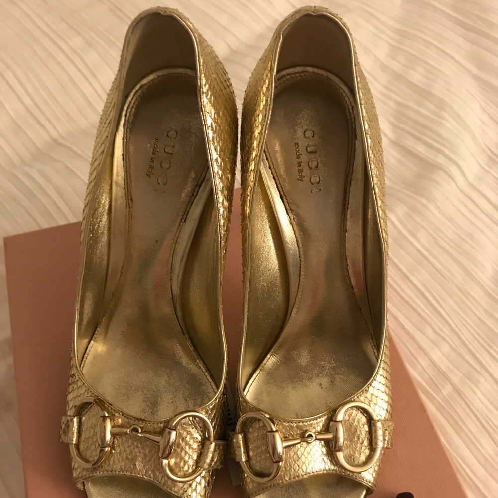 Gucci Gold Python Peep Toe